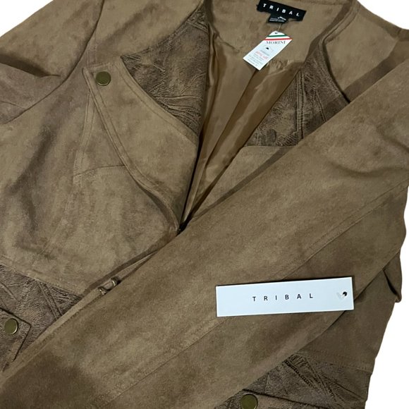 NWT Vintage Tribal Faux Suede and Leather Fully Lined Coat in Butterscotch, Sz 8 - Picture 7 of 14